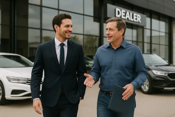 a lawyer walking with a customer and both are smiling from Menes Lemon Law Firm in Doral, FL - Doral FL a lawyer walking with a customer and both are smiling from Menes Lemon Law Firm in Doral, FL - Doral FL