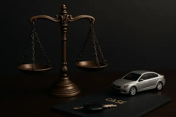 a scale of justice on a lawyer office desk  from Menes Lemon Law Firm in Miami, FL - Lemon law for Tesla Vehicles