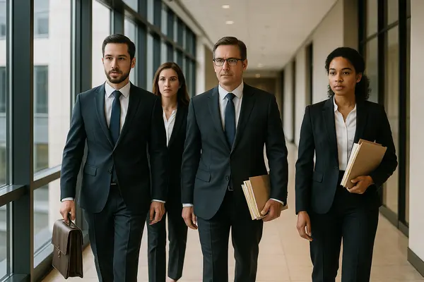 4 lawyers walking down the hall of a building from Menes Lemon Law Firm in Miami, FL - Lemon law in Miami, FL 4 lawyers walking down the hall of a building from Menes Lemon Law Firm in Miami, FL - Lemon law in Miami, FL