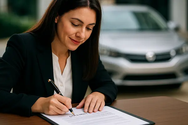 a female representative pointing with a pen to a car sales contract from Menes Lemon Law Firm in Miami, FL - what is a lemon car
